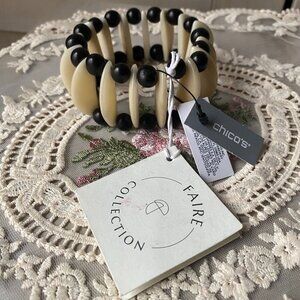 Chico's Faire Collection Stretch bracelet Boho Cream Tagua Nut Acai handmade